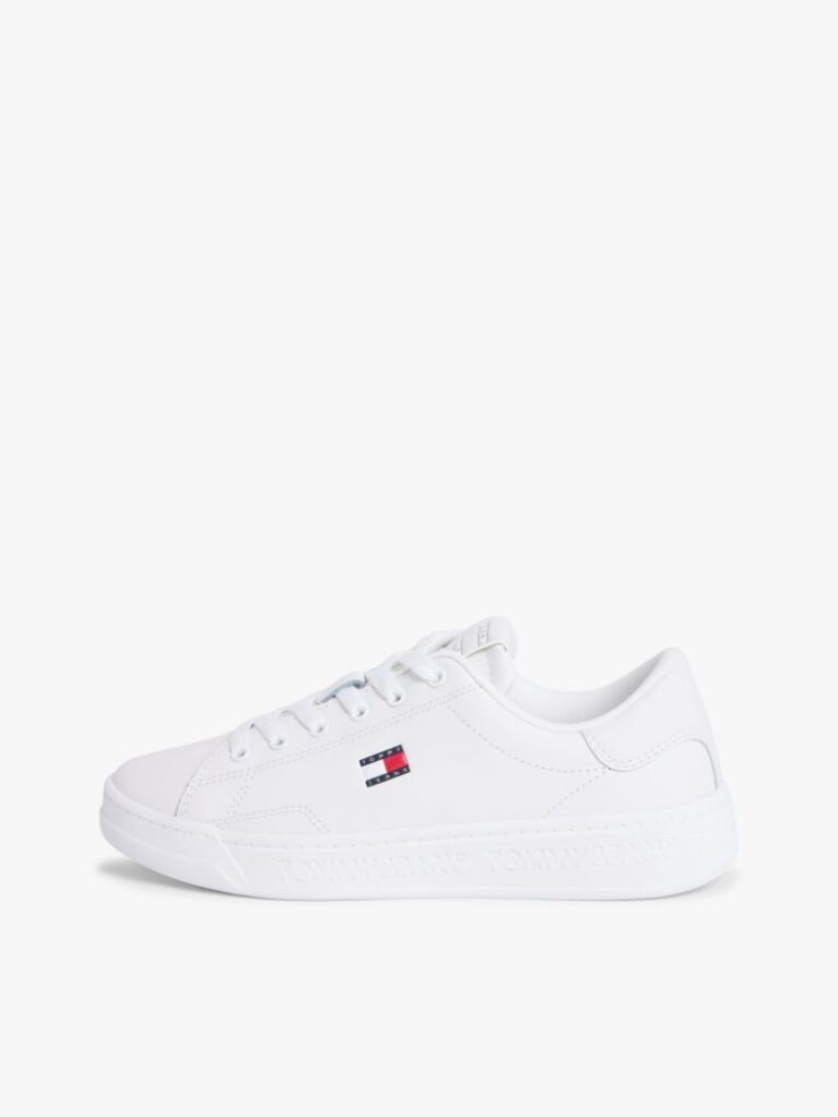 White Debossed Logo Cupsole Trainers With Leather  Women