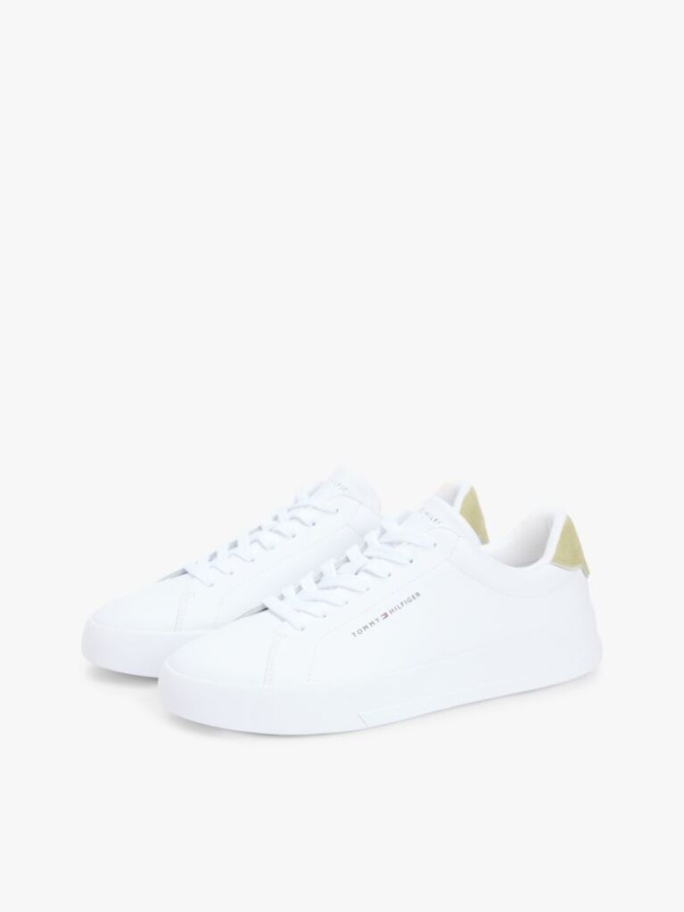 White Pebble Grain Court Trainers  Men