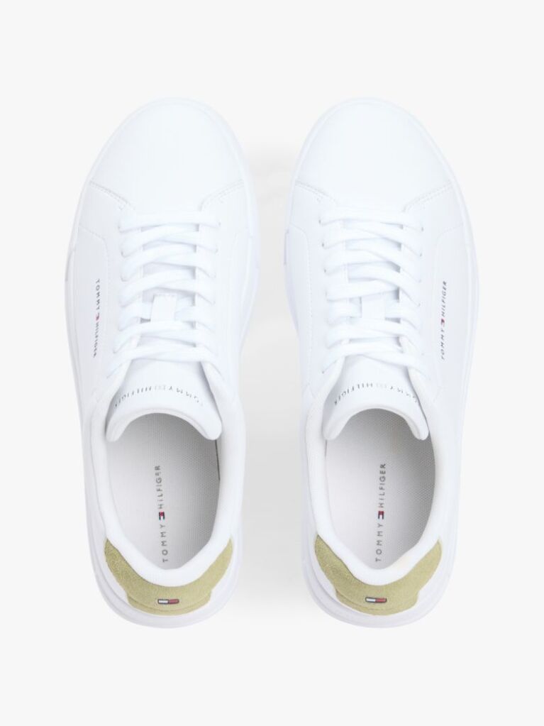 White Pebble Grain Court Trainers  Men
