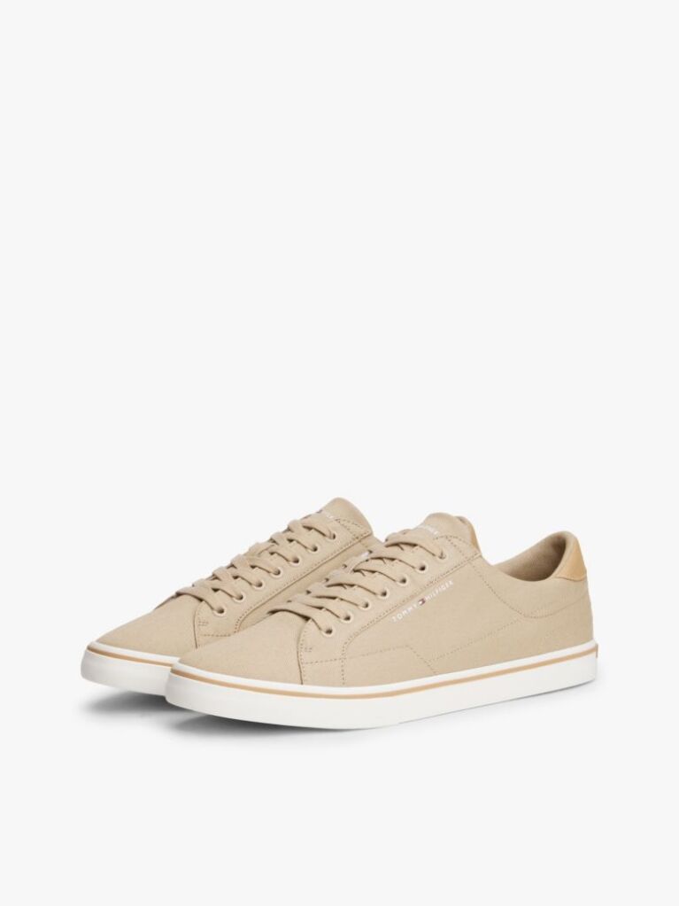 Beige Canvas Embossed Trainers  Men