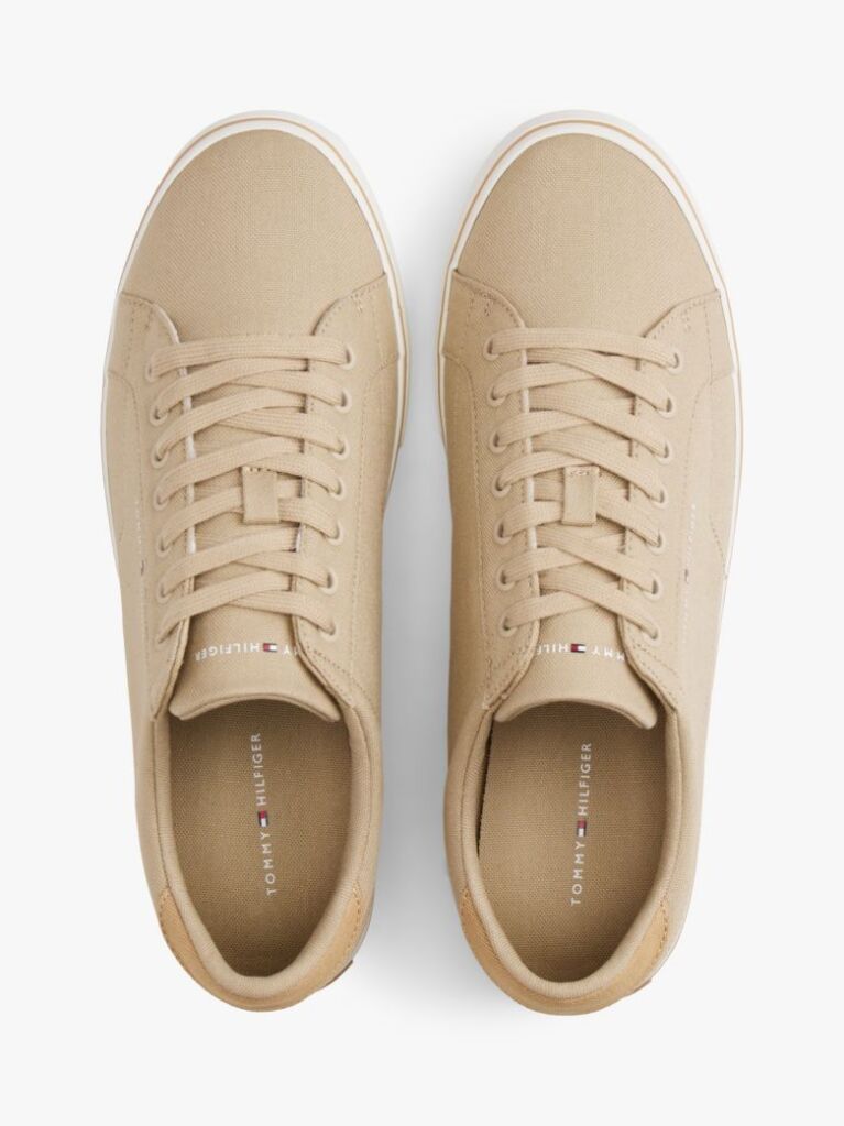 Beige Canvas Embossed Trainers  Men