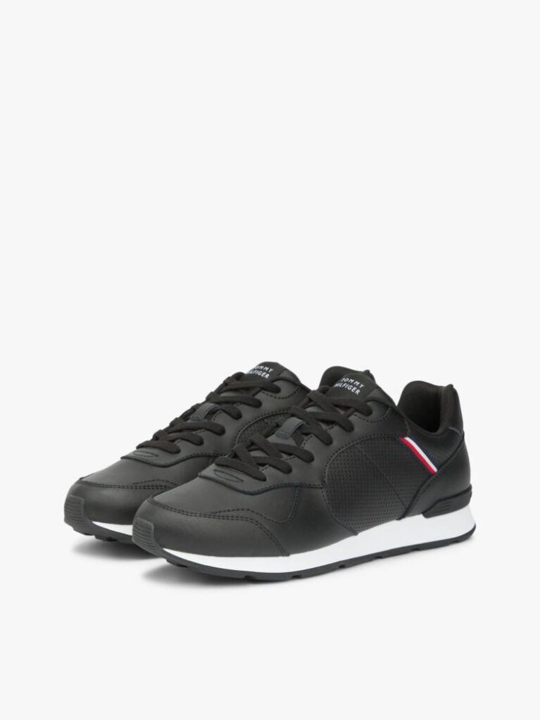Black Signature Tape Trainers With Leather  Men