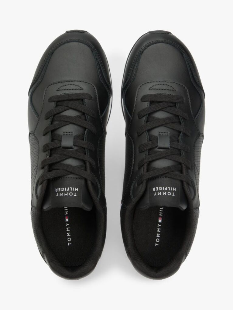 Black Signature Tape Trainers With Leather  Men