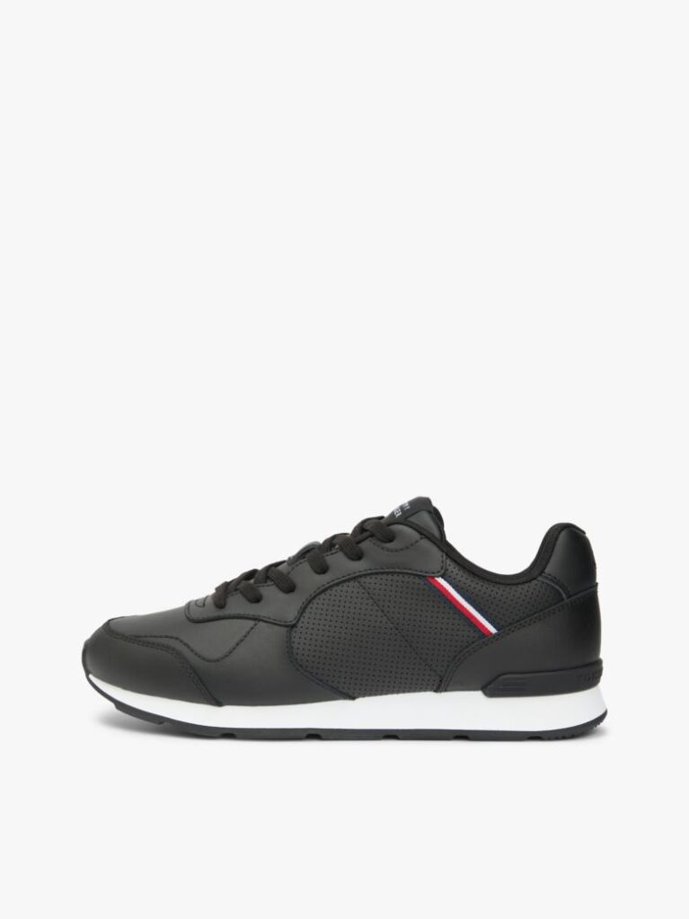 Black Signature Tape Trainers With Leather  Men