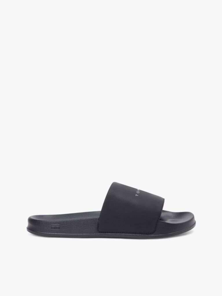 Black Logo Textured Pool Slides  Men