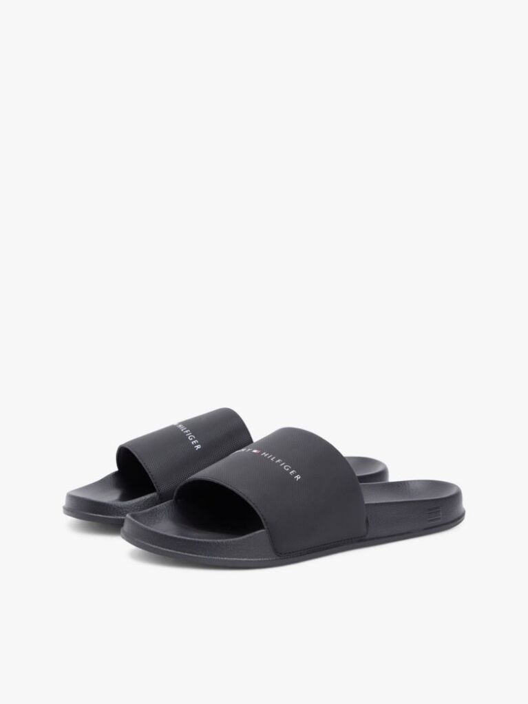 Black Logo Textured Pool Slides  Men