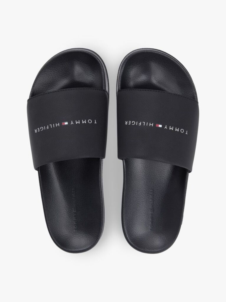 Black Logo Textured Pool Slides  Men