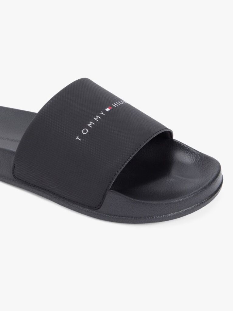 Black Logo Textured Pool Slides  Men