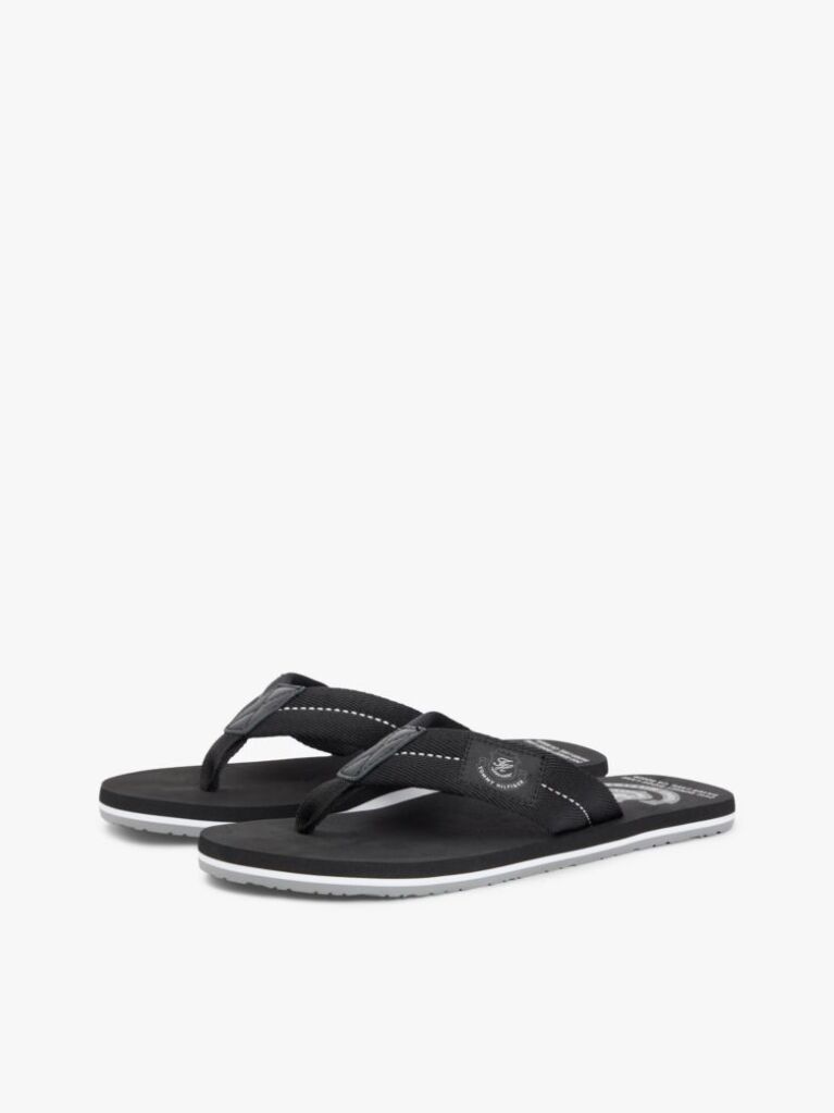 Black Crest Patch Webbing Strap Flip-Flops  Men