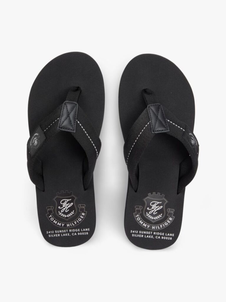 Black Crest Patch Webbing Strap Flip-Flops  Men