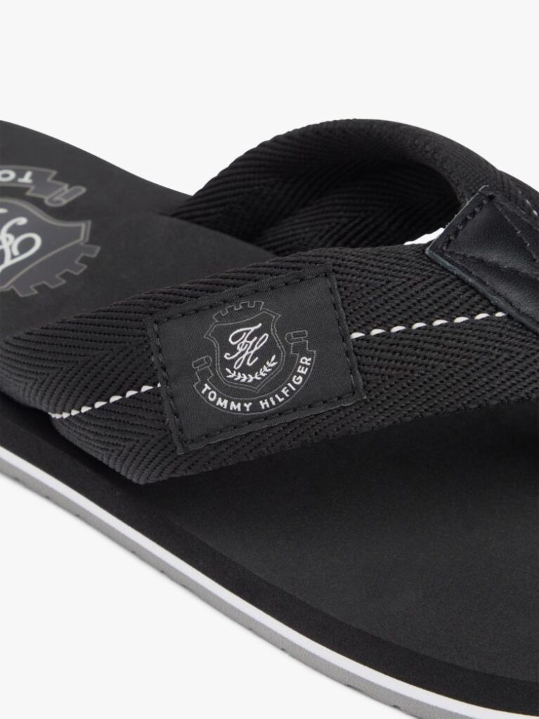 Black Crest Patch Webbing Strap Flip-Flops  Men