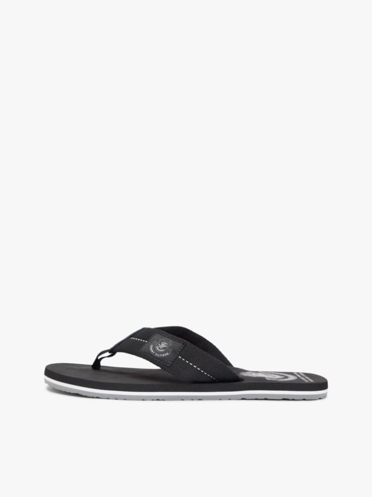 Black Crest Patch Webbing Strap Flip-Flops  Men