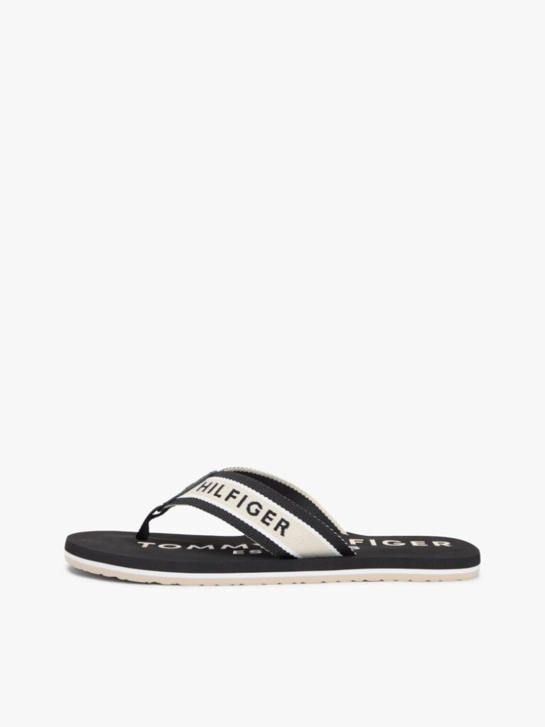 Black Webbing Strap Logo Flip-Flops  Men