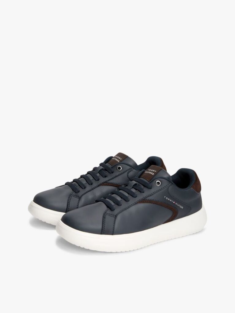 Blue Leather Cupsole Trainers  Men