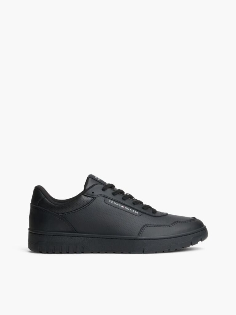 Black Mixed Texture Basketball Trainers With Leather  Men