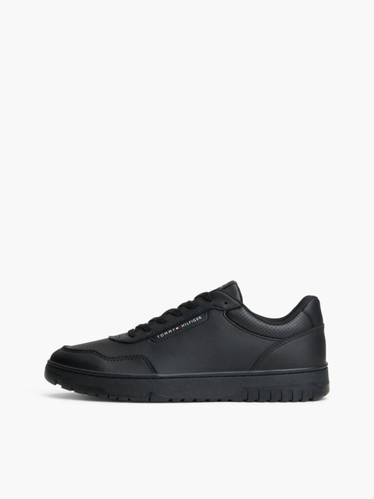 Black Mixed Texture Basketball Trainers With Leather  Men