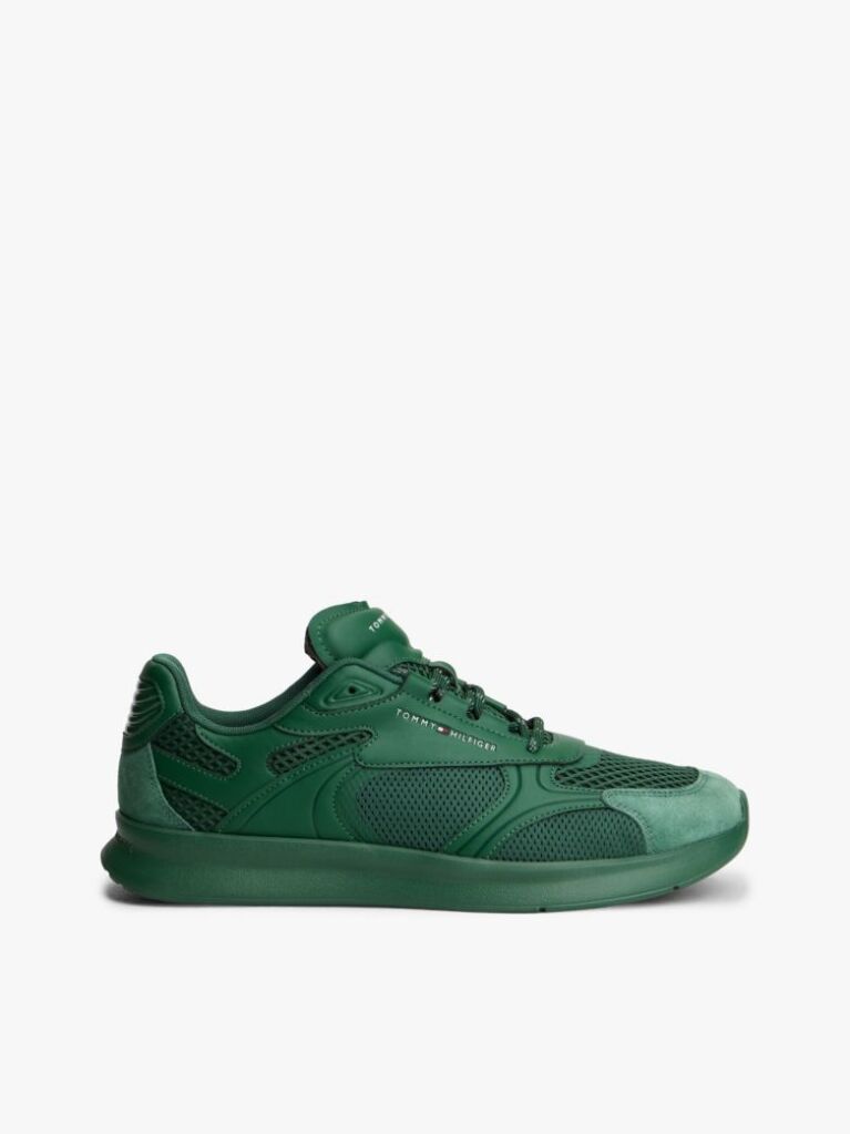 Green Lightweight Mixed Texture Trainers  Men