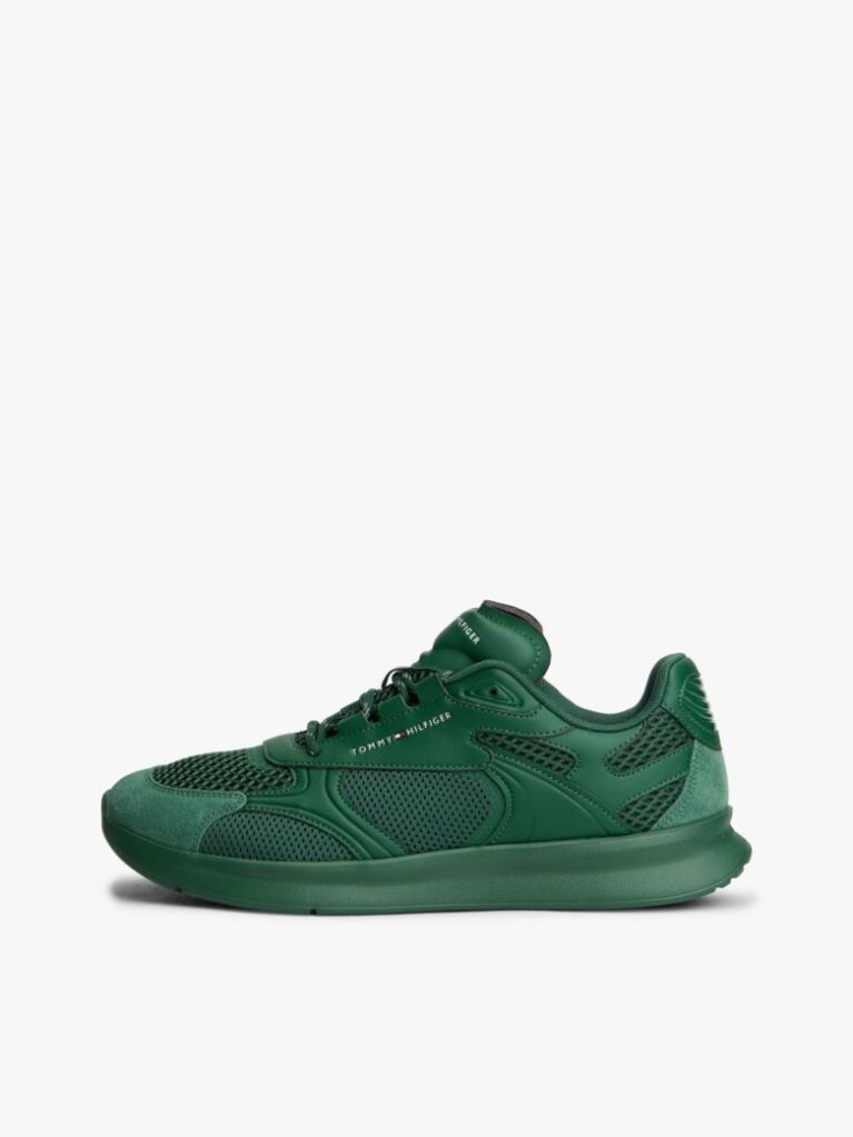 Green Lightweight Mixed Texture Trainers  Men