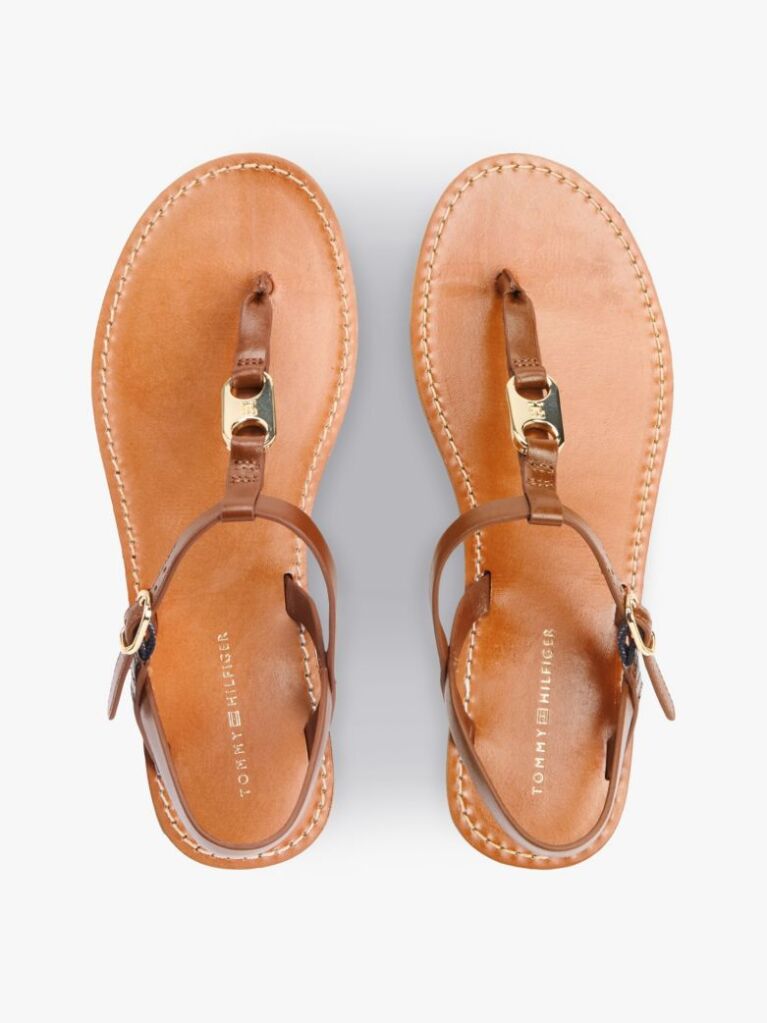 Brown Leather TH Monogram Strap Sandals  Women