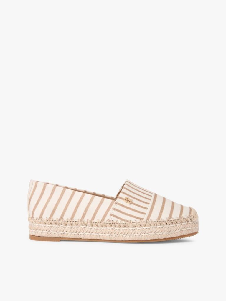 Beige Canvas Stripe TH Monogram Platform Espadrilles  Women
