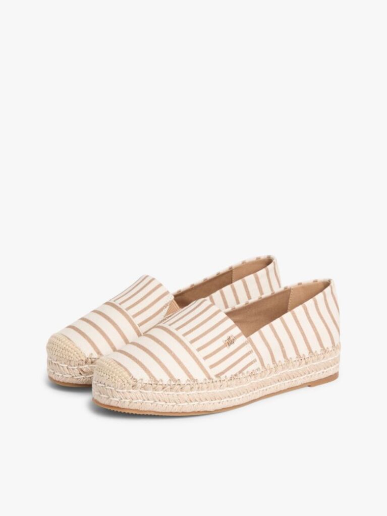 Beige Canvas Stripe TH Monogram Platform Espadrilles  Women