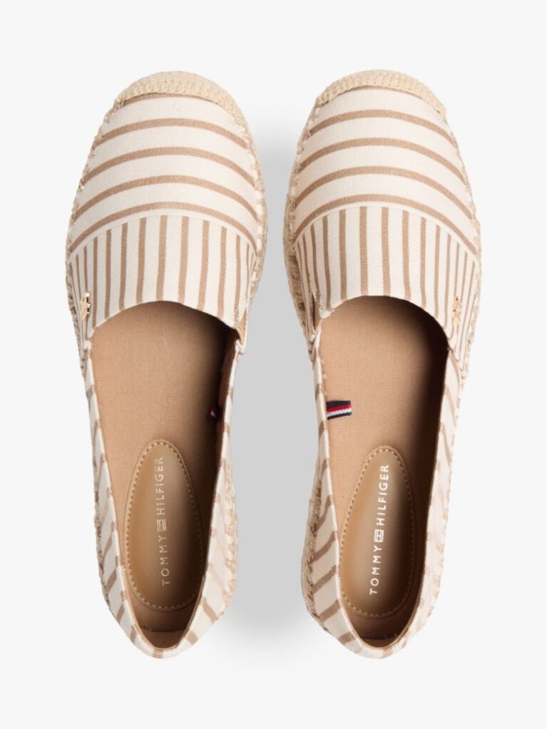 Beige Canvas Stripe TH Monogram Platform Espadrilles  Women