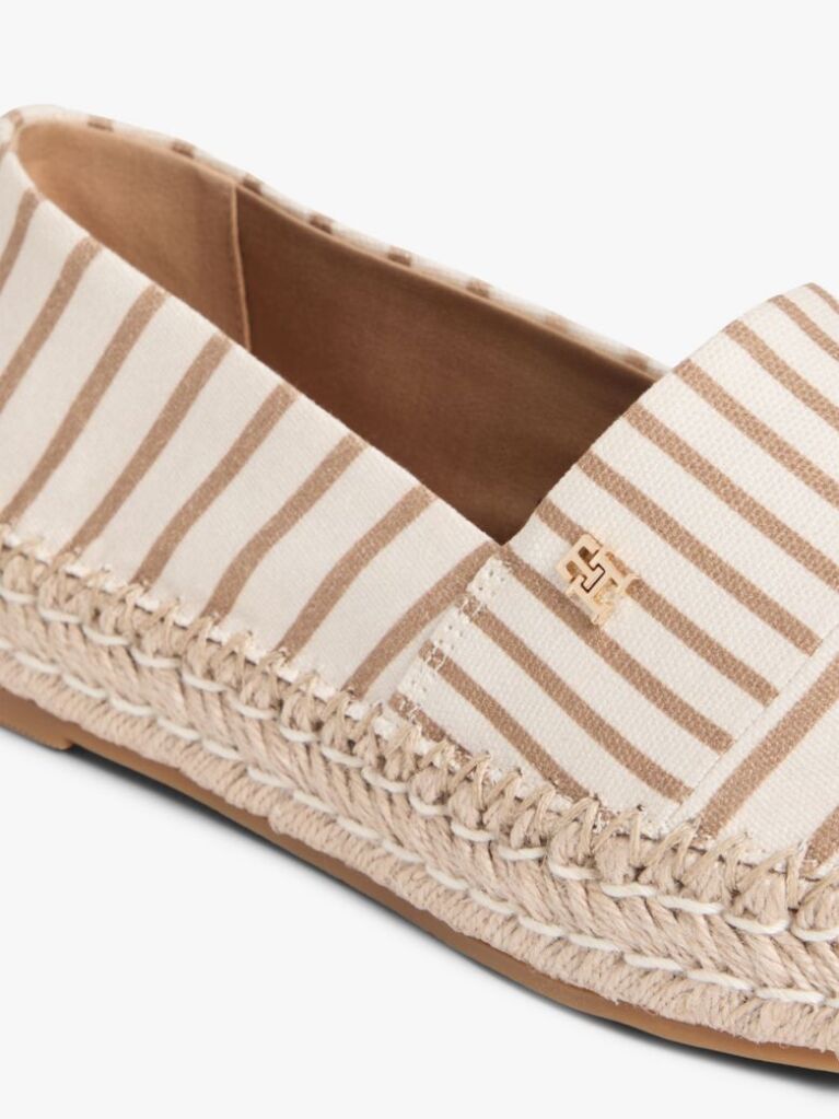 Beige Canvas Stripe TH Monogram Platform Espadrilles  Women