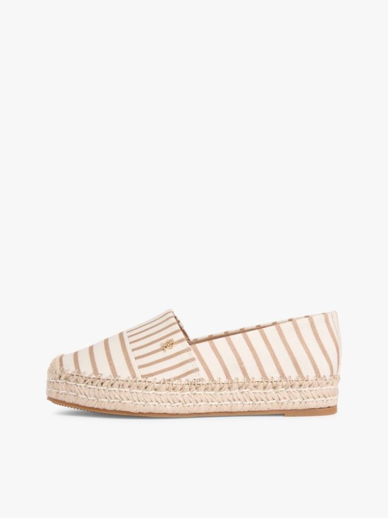 Beige Canvas Stripe TH Monogram Platform Espadrilles  Women