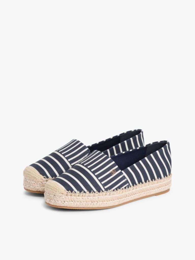 Blue Canvas Stripe TH Monogram Platform Espadrilles  Women
