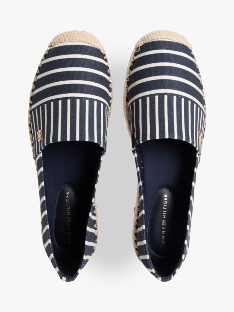 Blue Canvas Stripe TH Monogram Platform Espadrilles  Women