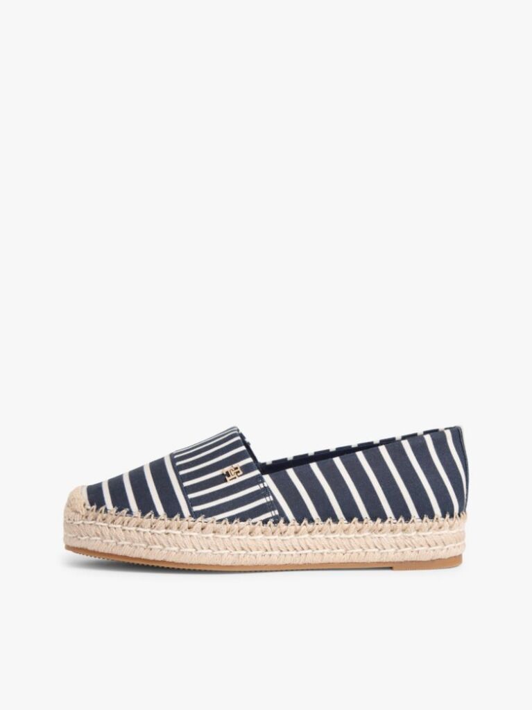 Blue Canvas Stripe TH Monogram Platform Espadrilles  Women