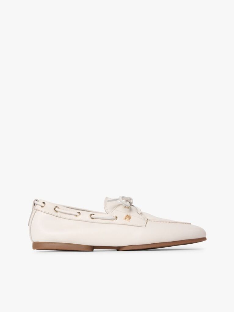 Beige Leather TH Monogram Boat Shoes  Women