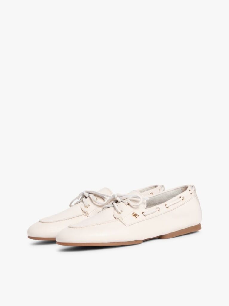 Beige Leather TH Monogram Boat Shoes  Women