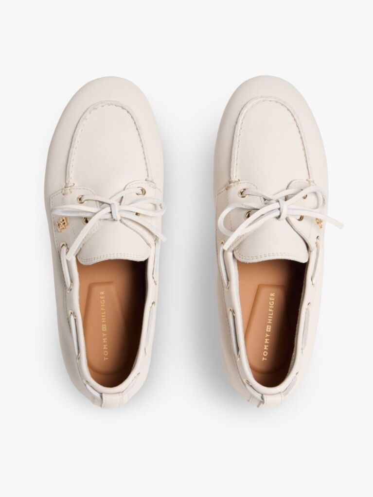 Beige Leather TH Monogram Boat Shoes  Women