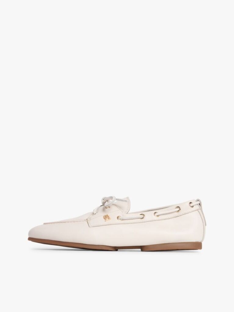 Beige Leather TH Monogram Boat Shoes  Women