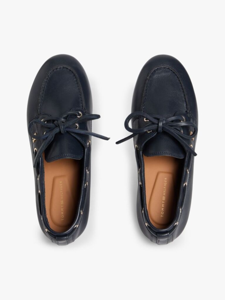 Blue Leather TH Monogram Boat Shoes  Women