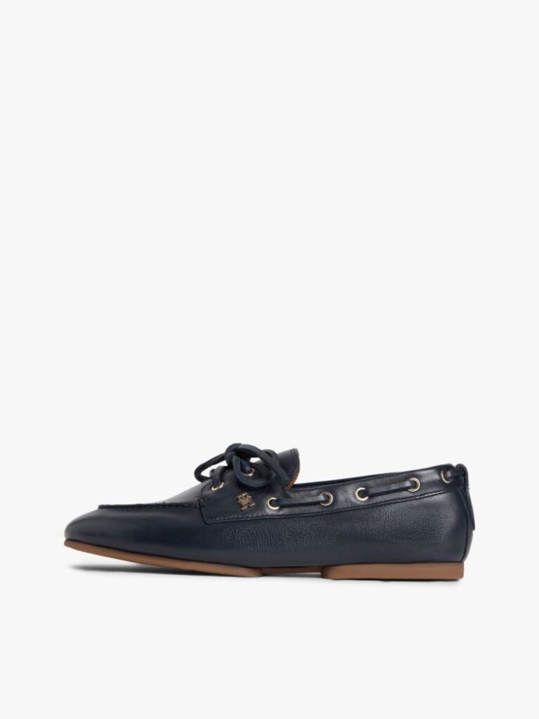 Blue Leather TH Monogram Boat Shoes  Women