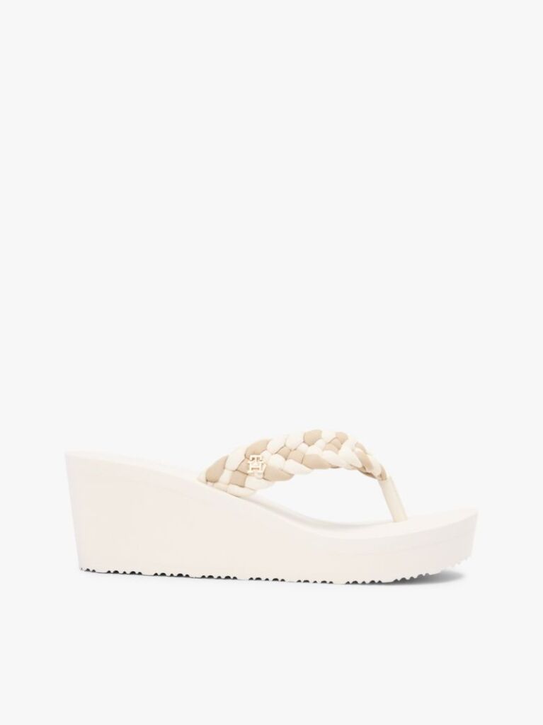 Beige Braided Strap Wedge Flip-Flops  Women