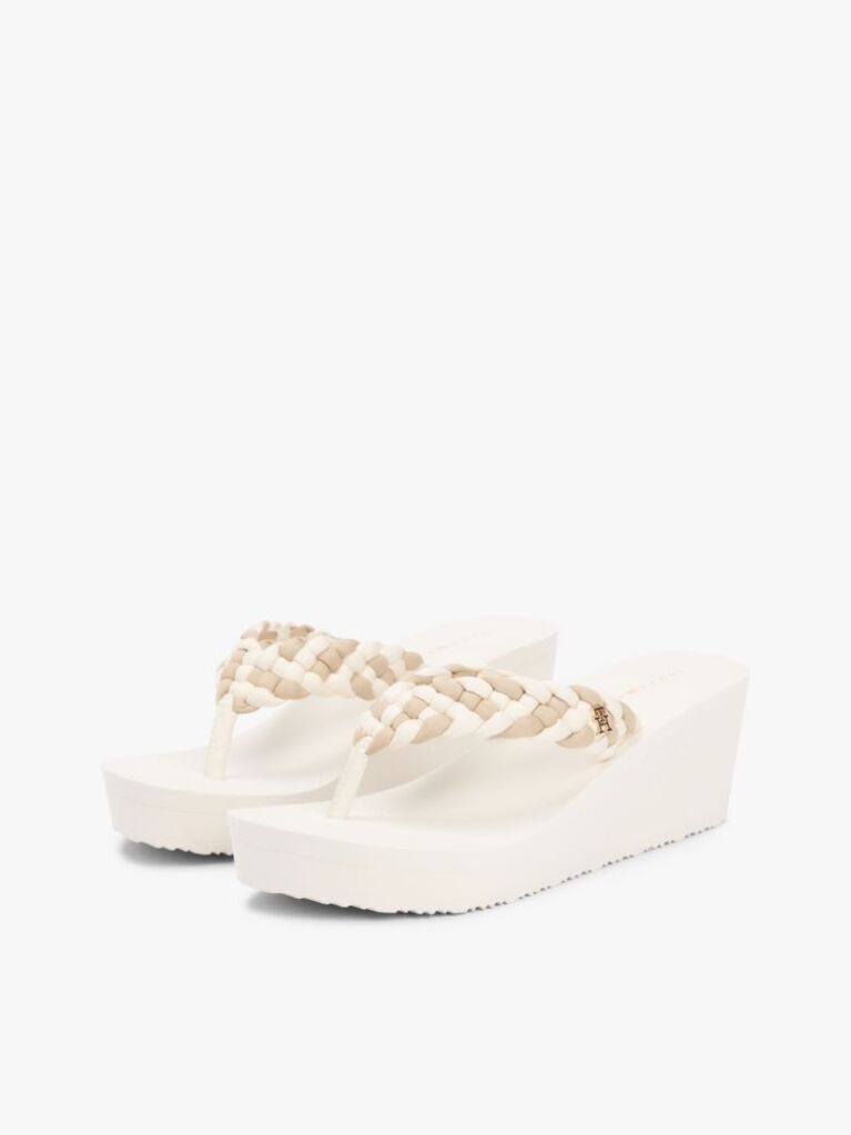 Beige Braided Strap Wedge Flip-Flops  Women