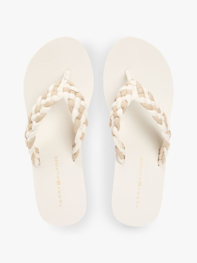 Beige Braided Strap Wedge Flip-Flops  Women