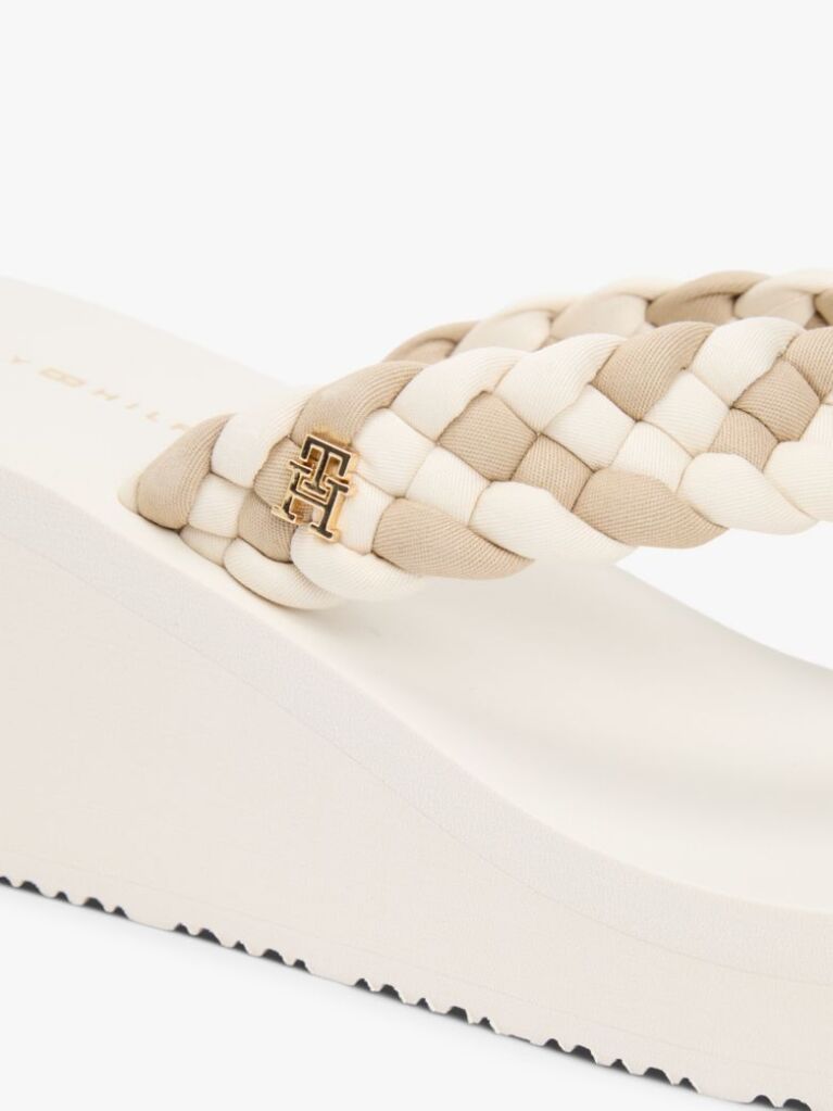 Beige Braided Strap Wedge Flip-Flops  Women