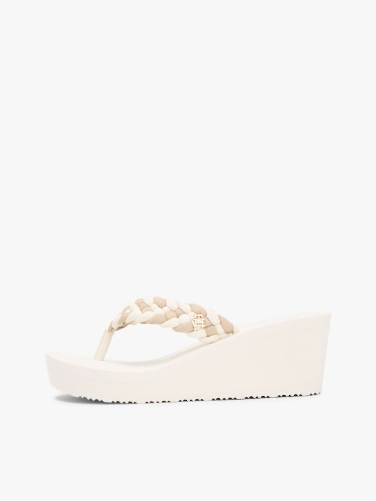 Beige Braided Strap Wedge Flip-Flops  Women
