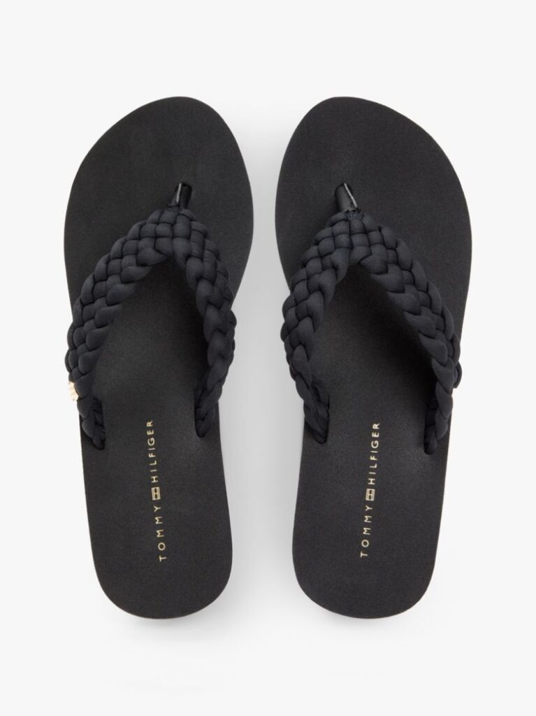 Black Braided Strap Wedge Flip-Flops  Women