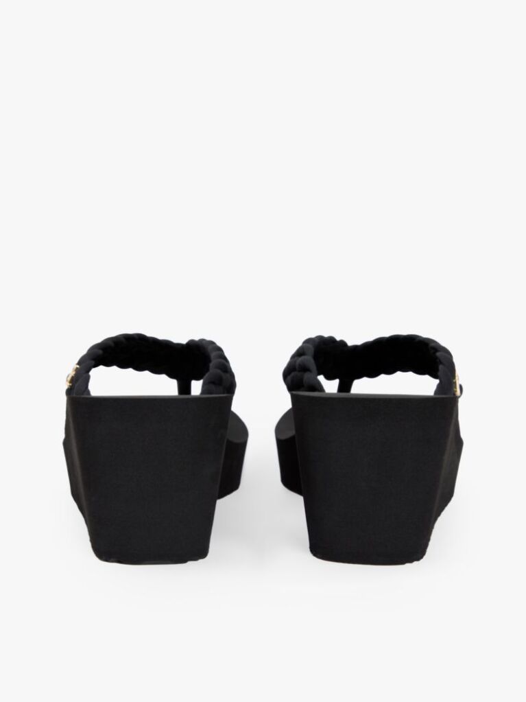 Black Braided Strap Wedge Flip-Flops  Women