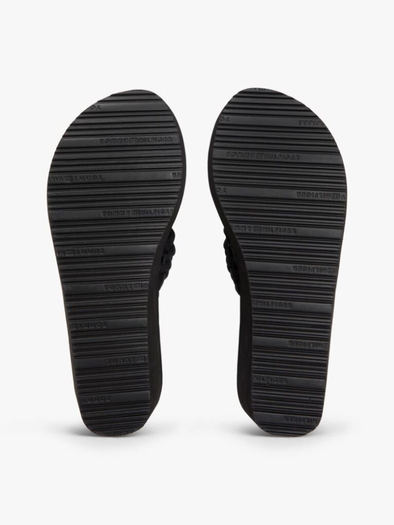 Black Braided Strap Wedge Flip-Flops  Women