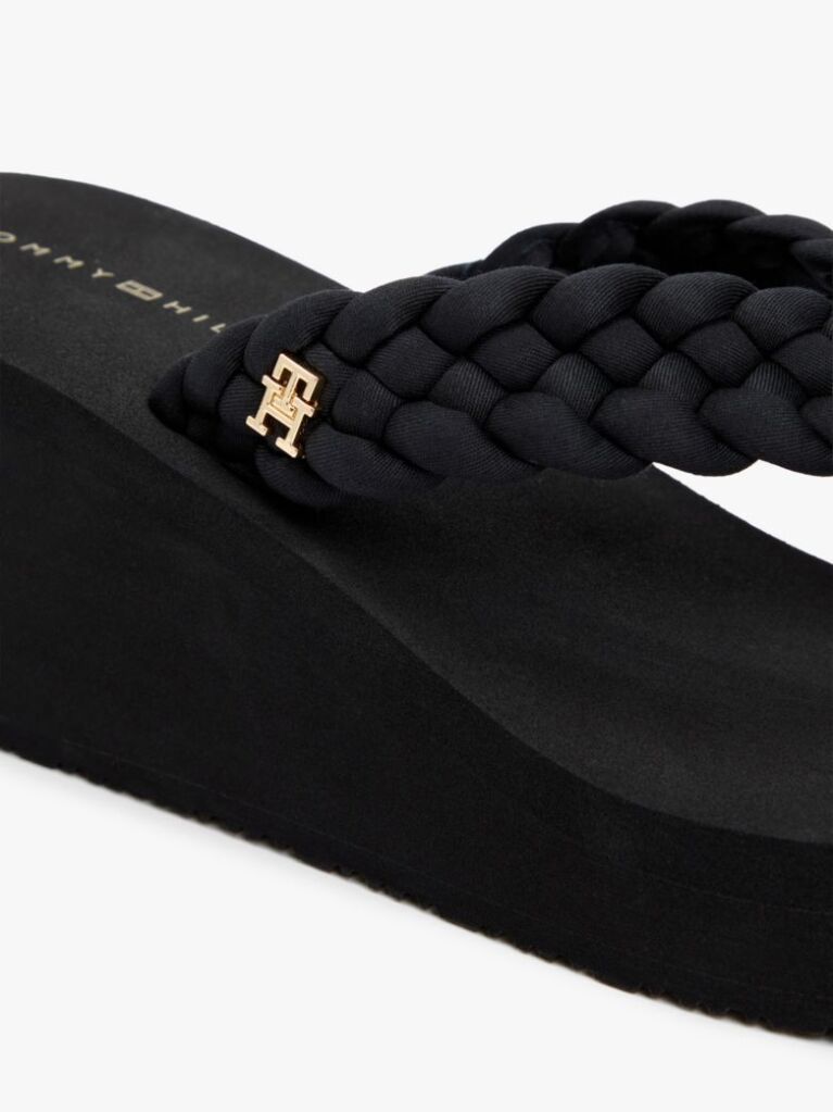 Black Braided Strap Wedge Flip-Flops  Women