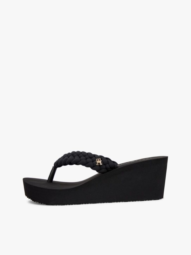 Black Braided Strap Wedge Flip-Flops  Women