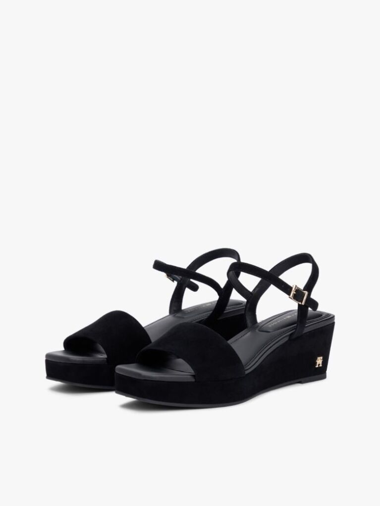 Black Suede TH Monogram Wedge Sandals  Women