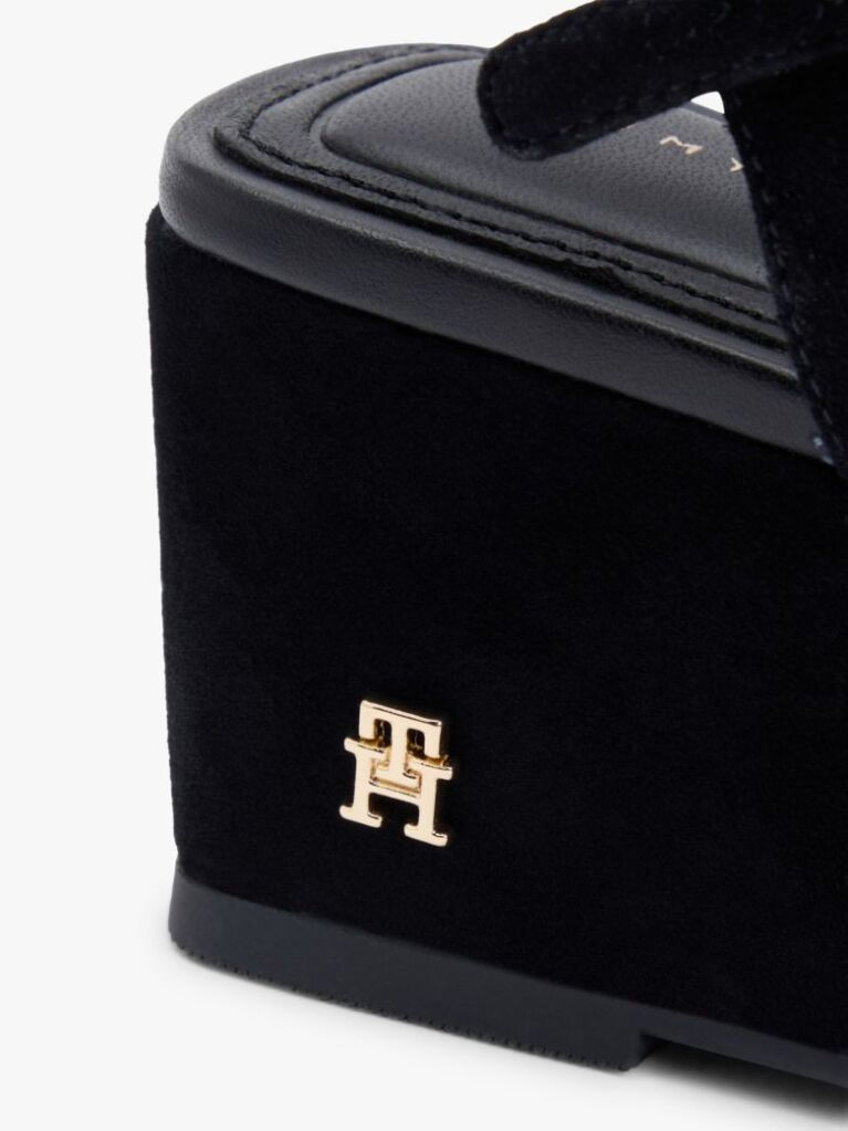 Black Suede TH Monogram Wedge Sandals  Women