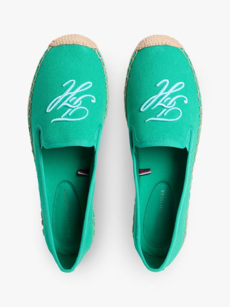 Green Logo Embroidery Canvas Espadrilles  Women